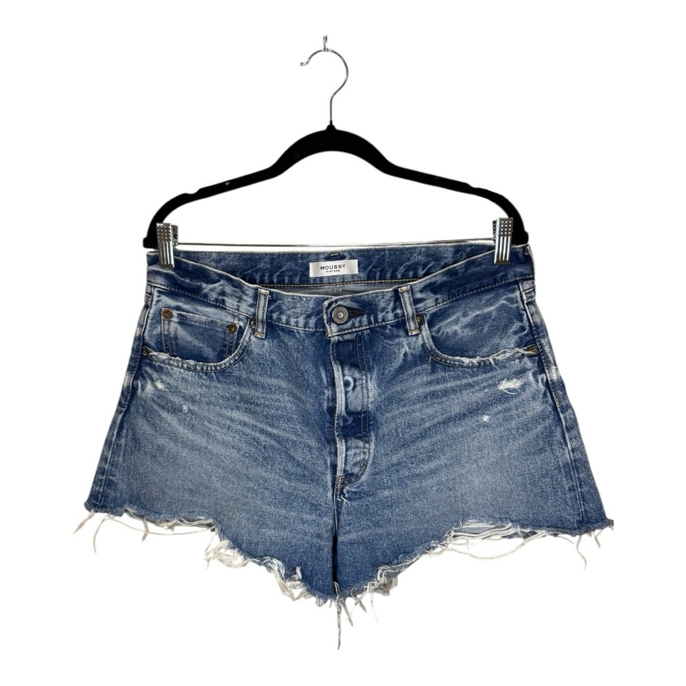 Moussy Vintage Women’s Distressed Blue Jean Shorts Button Fly size 30 Trendy